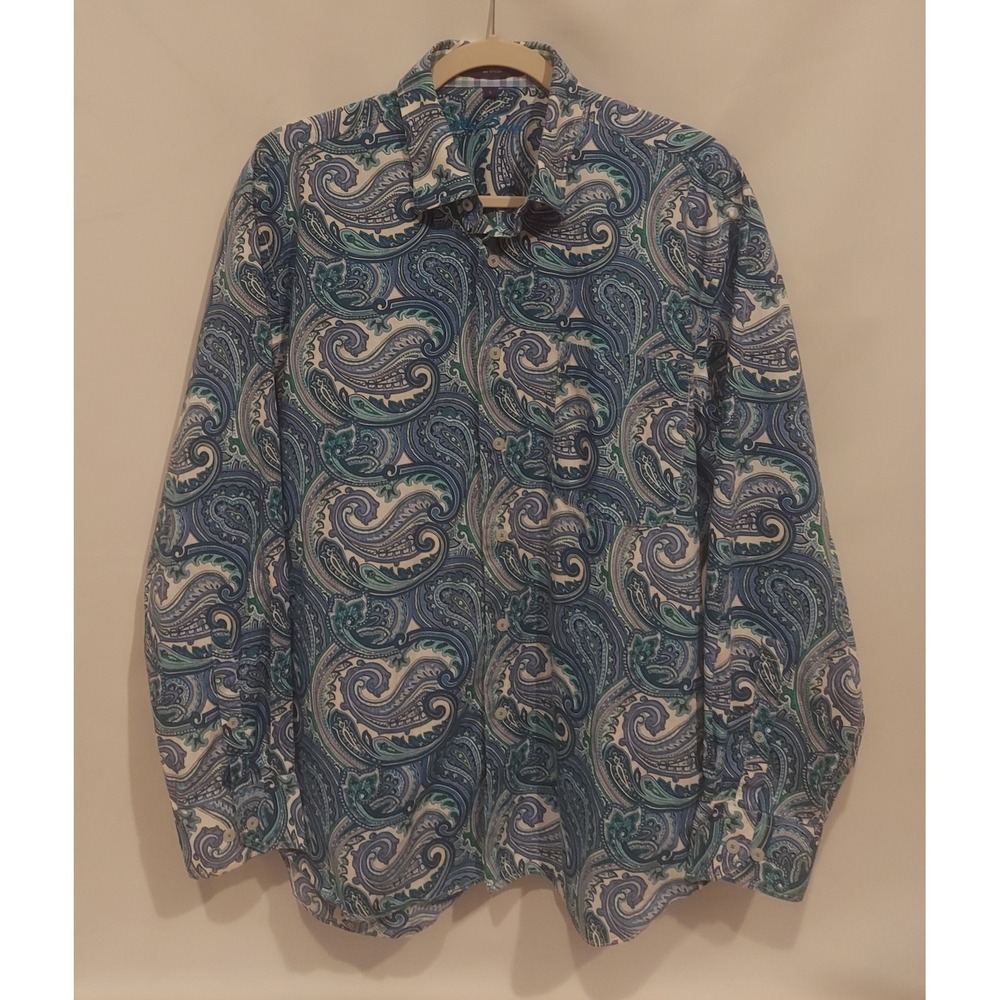Alan Flusser Mens Paisley Long Sleeve Button-Up Dress Shirt Size Large